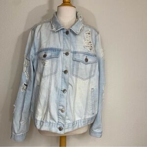 Forever 21 Plus Size Light Blue Distressed Boxy Denim Jacket Size 2X Streetwear